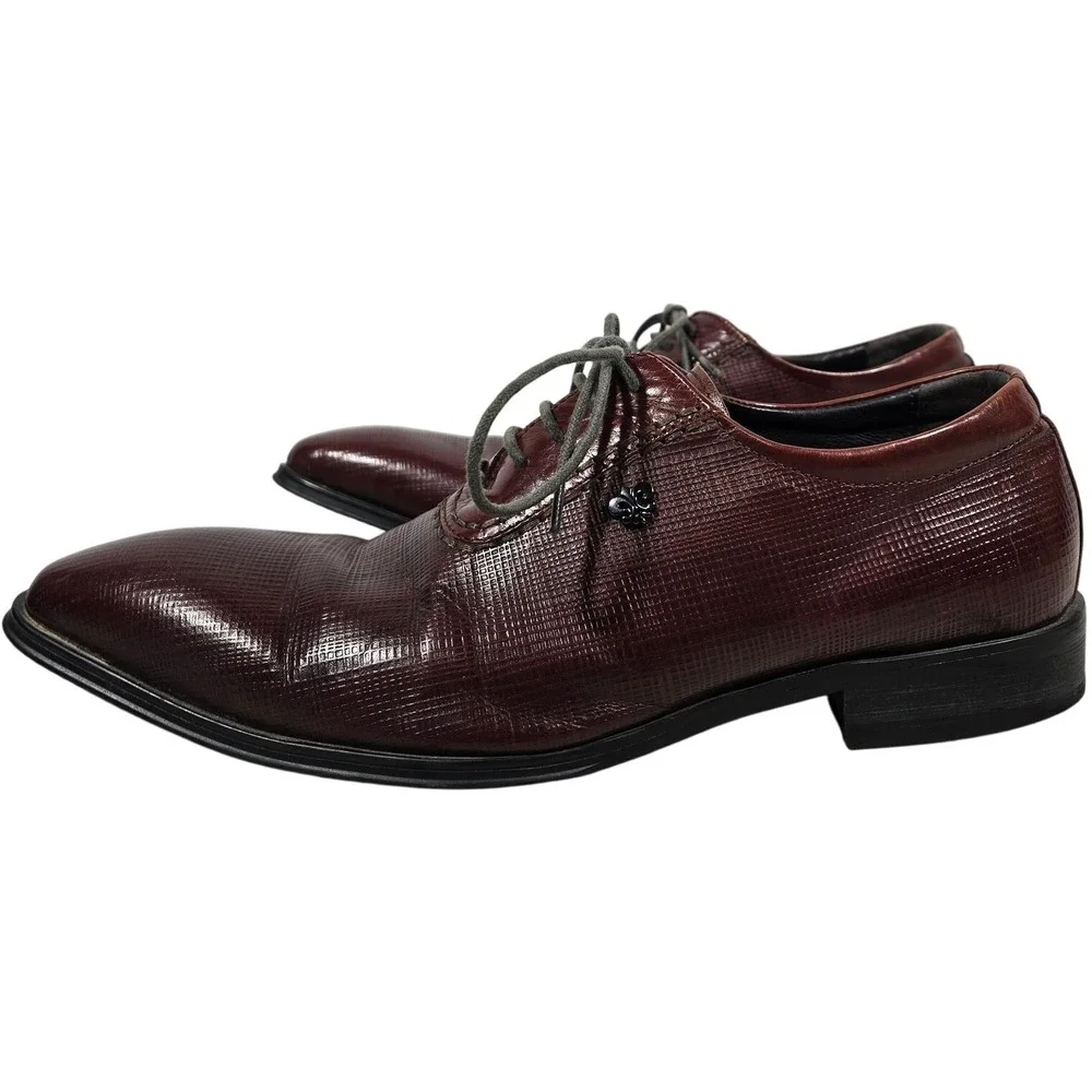 GRIMENTIN Mens Burgundy Textured Leather Oxford Dress Shoes‎ Size 245 US 6.5